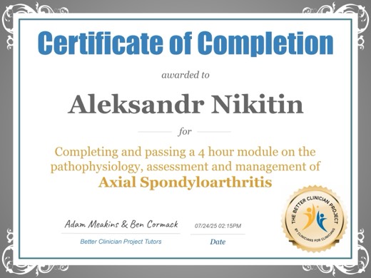Axial Spondyloarthritis · Better Clinician Project, 2025
