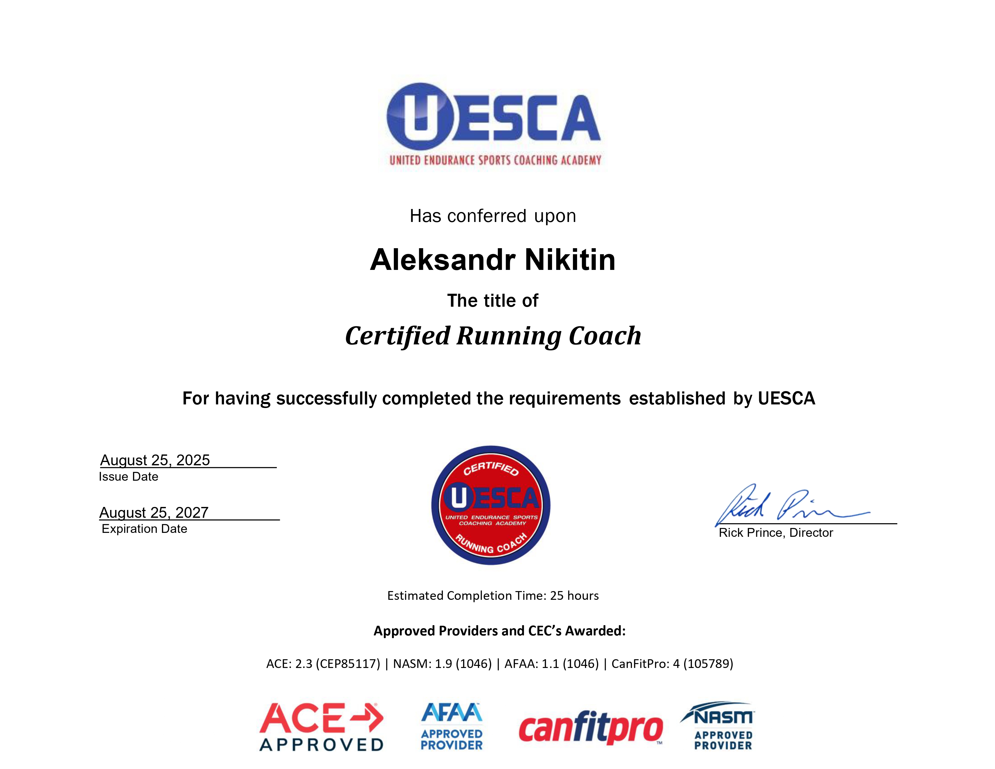 UESCA Certified Running Coach